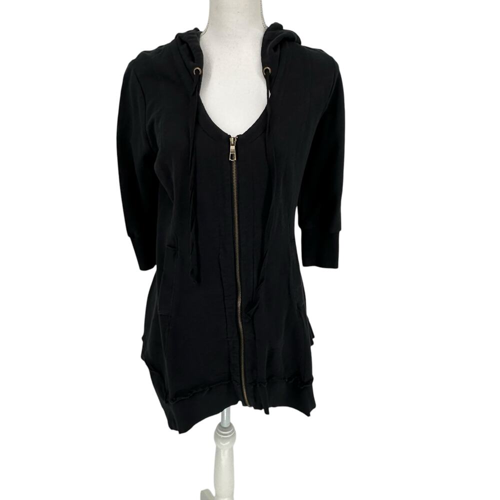 Blue Saks Fifth Avenue Black Jersey Hooded Zip Front Jacket Sz Med